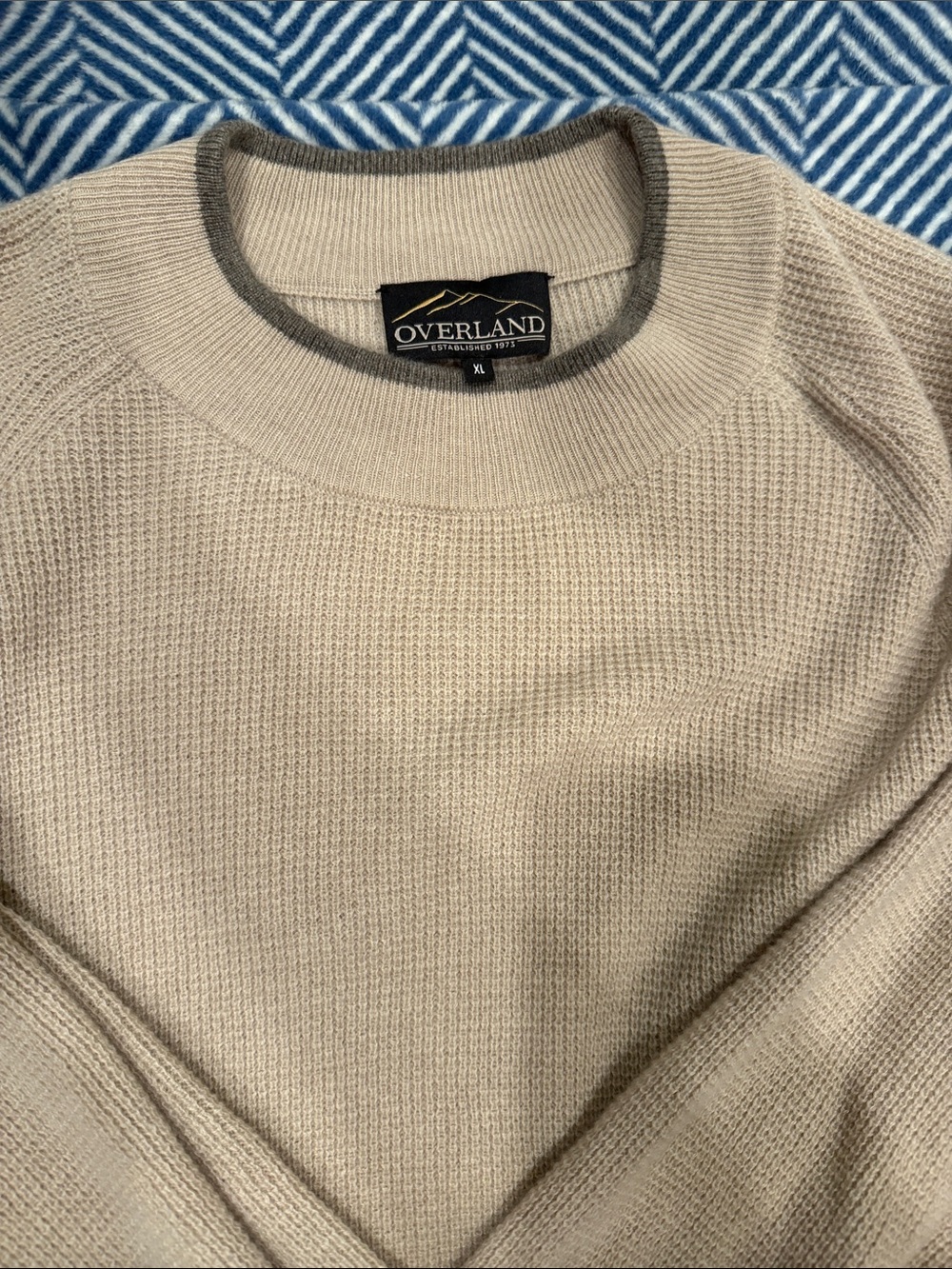 Overland Sweater in Beige with Contrast Trim — 100% Cashmere